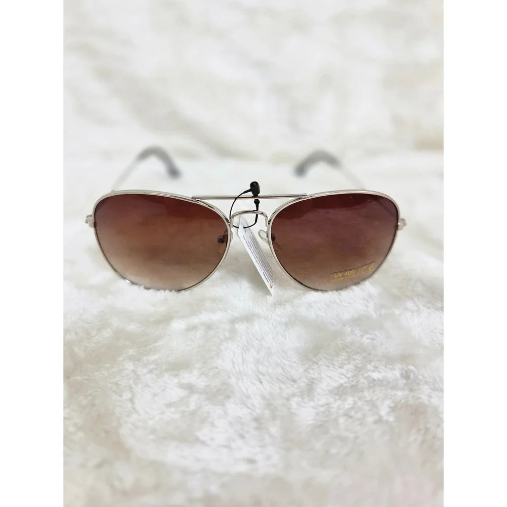 Aviator Sunglasses Brown Gradient Lenses UV 400 Protection Silver Frame‎